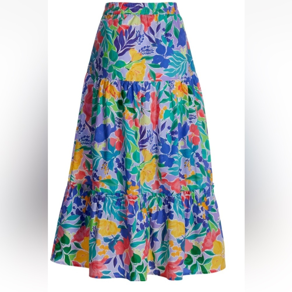 Boston Proper New w Tag XL Floral Collage Print Poplin Midi Skirt